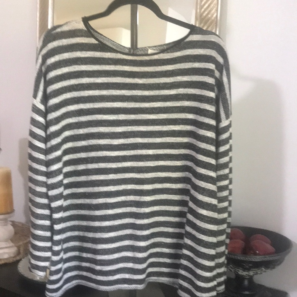 Eileen Fisher Charcoal and Cream Striped Sweater